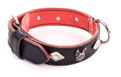 Collier motifs bouledogue et losange cuir noir pour chien MARTIN SELLIER