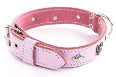 Collier motifs bouledogue et losange cuir rose pour chien MARTIN SELLIER