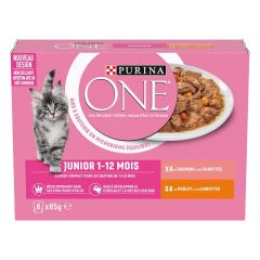 PURINA ONE Effilés en Sauce 2 saveurs Saumon et Poulet pour chat junior