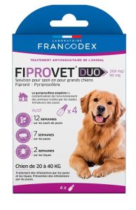 4 pipettes antiparasitaires grands chiens de 20 à 40 kg FIPROVET DUO