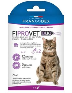FRANCODEX Pipettes antiparasitaires FIPROVET DUO pour chat