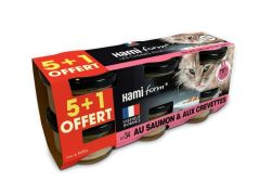 HAMI FORM Pack de 6 pâtées recette n°34 au saumon et crevettes pour chat