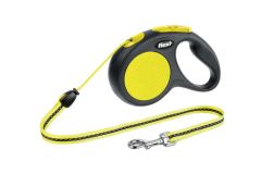 Laisse à enrouleur jaune fluo 5m pour chien  FLEXI NEW NEON