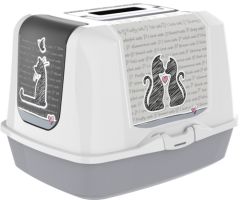 Maison de toilette Cats in love gris et blanc pour chat MODERNA