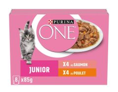 PURINA ONE Effilés en Sauce 2 saveurs Saumon et Poulet pour chat junior