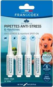 Répulsives Et Apaisantes Pour Chien 10-20 Kg FRANCODEX 4 pipettes de 3 ml chacune 
