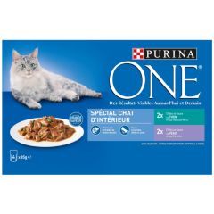 PURINA ONE Chat d’intérieur Sachets fraîcheurs en sauce Thon et Veau 4x85g