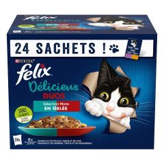 Tendres effilés en Gelée pour chat Délicieux Duos - Sélection Mixte FELIX 24 x 85 g