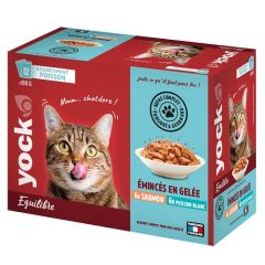 YOCK EQUILIBRE Emincés en gelée saumon et poisson pour chat 12 x 100g